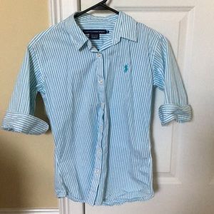 Size 10 polo button up blue/white stripe